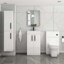 Royal Bathrooms Turin Gloss White 500mm Floor Standing Vanity Unit 2 Door With Mid-Edge Basin Sink & Matt Black Handles - thumbnail 4