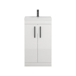 Royal Bathrooms Turin Gloss White 500mm Floor Standing Vanity Unit 2 Door With Mid-Edge Basin Sink & Matt Black Handles - thumbnail 6