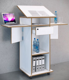 Vcm Wood Standing Desk Speaker Console Rollers Salia - thumbnail 4
