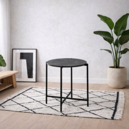 Wyld Haus Odense Round Side Table, Black Izmir Resin Top, Hairpin Metal Legs - thumbnail 1