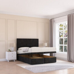 Sloomy Manhattan End Lift Ottoman Bed 4Ft With Sprung Memory Mattress - Black Plush & Headboard- Small Double - thumbnail 1