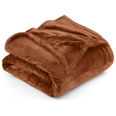 Ameha Fleece Plain Blanket, Lightweight & Reversible Throw For Travel, Bed & Sofa Blanket, Rust Single 130X150Cm - image 1