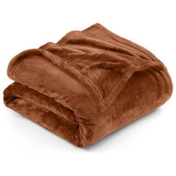 Ameha Fleece Plain Blanket, Lightweight & Reversible Throw For Travel, Bed & Sofa Blanket, Rust Single 130X150Cm - thumbnail 1
