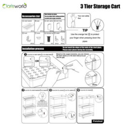 Clarisworld Storage Cart With 3 Tier Rolling Utility Trolley With Lockable Wheels For Home, Office (3 Tier Storage Cart) - thumbnail 3