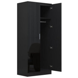 Reflect 2 Door Mirrored Wardrobe - Black Gloss & Black Oak - Hanging Rails & Shelves - H: 180Cm X W: 76Cm - Modern Sleek Design - thumbnail 6