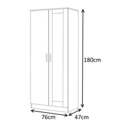 Reflect 2 Door Mirrored Wardrobe - Black Gloss & Black Oak - Hanging Rails & Shelves - H: 180Cm X W: 76Cm - Modern Sleek Design - thumbnail 9