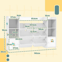 Aiyaplay Kids Toy Storage Organiser With 8 Removable Storage Bins, White - thumbnail 3