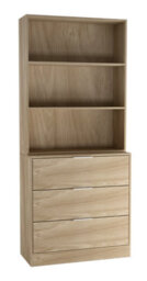 Urbn-Living Urbnliving Height 180Cm Oak Drawers & Oak Bookcase 60Cm Width 3 Tier Wooden Storage Chest Cabinet & Display Bookcase Shelving - thumbnail 2