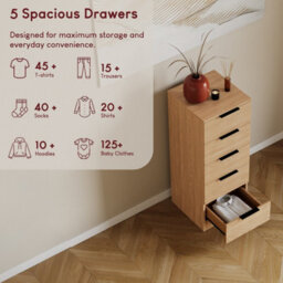 Lassic Vida Designs Trega 5-Drawer Narrow Chest In Pine Compact Storage Solution For Small Rooms & Nurseries, 900(H) X 345(W) X 360(D) - thumbnail 6