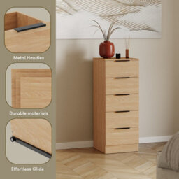 Lassic Vida Designs Trega 5-Drawer Narrow Chest In Pine Compact Storage Solution For Small Rooms & Nurseries, 900(H) X 345(W) X 360(D) - thumbnail 5