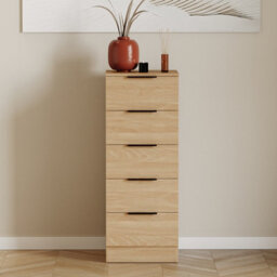 Lassic Vida Designs Trega 5-Drawer Narrow Chest In Pine Compact Storage Solution For Small Rooms & Nurseries, 900(H) X 345(W) X 360(D) - thumbnail 2
