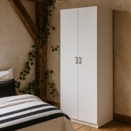 Wyld Haus Munich White 2-Door Wooden Wardrobe With 3 Shelves - thumbnail 1