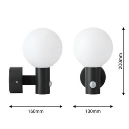 UKEW 15W Led Grey Frosted Ball Pir  Motion Wall Light Ip65 - Cool White 4000K - thumbnail 3