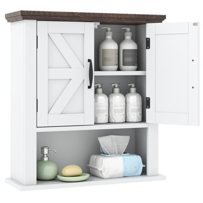 Costway Medicine Cabinet With Doors Farmhouse Wall Mounted Bathroom Cabinet-White - image 1
