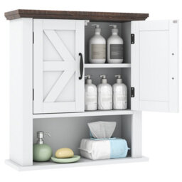 Costway Medicine Cabinet With Doors Farmhouse Wall Mounted Bathroom Cabinet-White - thumbnail 1