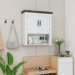 Costway Medicine Cabinet With Doors Farmhouse Wall Mounted Bathroom Cabinet-White - thumbnail 2