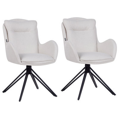 Beliani Set Of 2 Dining Chairs Swivel Avelar Fabric Light Beige - image 1