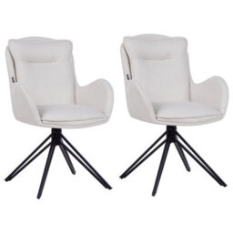 Beliani Set Of 2 Dining Chairs Swivel Avelar Fabric Light Beige - thumbnail 1