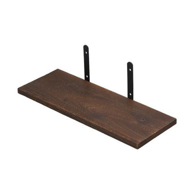 B Dark Wood - 4-Board + 8 Brackets Wooden Floating Shelves Set Wall Mount Display Shelf With Metal Brackets - image 1