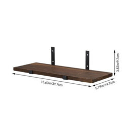 B Dark Wood - 4-Board + 8 Brackets Wooden Floating Shelves Set Wall Mount Display Shelf With Metal Brackets - thumbnail 2