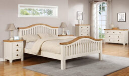 Save On Goods UK 4Ft6 Double Real Oak And Cream,chunky, Curved, Solid,strong,wood Bed Frame.high Foot End Wooden Bedstead - thumbnail 5