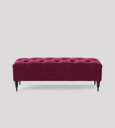 90Cm Safar Ottoman Bench With Storage And Turned Wooden Legs- Plush Velvet Shoes Bench -  Red Chesterfield Storage Bench - thumbnail 3