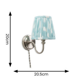 Valuelights Neely Pair Of - Plug In Brushed Chrome Easy Fit Wall Lights With Blue Pleated Tapered Lampshade - Bulbs Included - thumbnail 5