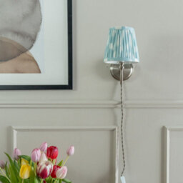Valuelights Neely Pair Of - Plug In Brushed Chrome Easy Fit Wall Lights With Blue Pleated Tapered Lampshade - Bulbs Included - thumbnail 3