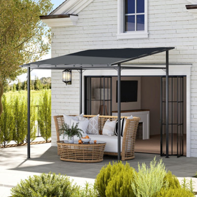 Outsunny 2.4 X 2.4 M Wall Mounted Pergola Gazebo, Upf30+, Dark Grey - image 1