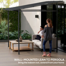 Outsunny 2.4 X 2.4 M Wall Mounted Pergola Gazebo, Upf30+, Dark Grey - thumbnail 6