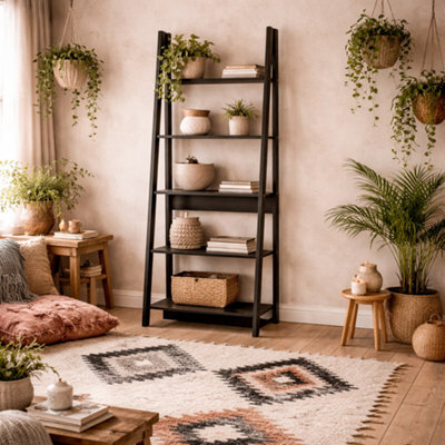 Wyld Haus Athy Black Wooden Ladder Bookcase 5 Shelves Matt Finish - image 1