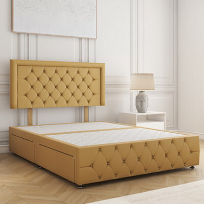 Bsspoke Lena Divan Bed Mustard Plush Velvet With 24Inch Headboard & Footboard 4 Drawers & No Mattress In 4Ft6 4Ft 5Ft 6Ft - image 1