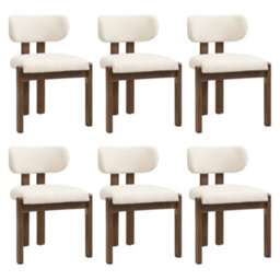 Btm Set Of 6 Solid Wood Dining Chairs, Boucle Upholstery, Walnut, For Home And Café - thumbnail 8