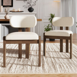 Btm Set Of 6 Solid Wood Dining Chairs, Boucle Upholstery, Walnut, For Home And Café - thumbnail 3