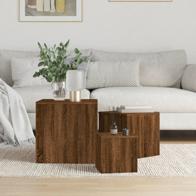 Berkfield Side Tables 3 Pcs Brown Oak Engineered Wood - image 1