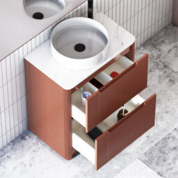 Royal Bathrooms Avenza 600mm Terracotta Clay Floor Standing Countertop Bathroom Vanity Unit 2 Drawer With Art Round Basin - thumbnail 5