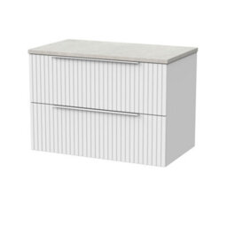 Balterley Callingwood Contemporary Wall Hung 2 Drawer Vanity Unit With White Sparkle Laminate Worktop , 800mm, Matt White - thumbnail 1