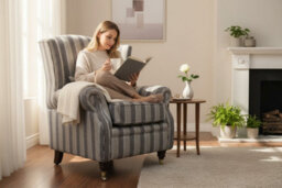 Fireside Wing Chair Gleneagles Stripe Silver Fabric High Back Armchair - thumbnail 3