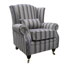 Fireside Wing Chair Gleneagles Stripe Silver Fabric High Back Armchair - thumbnail 1
