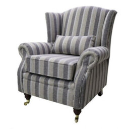 Fireside Wing Chair Gleneagles Stripe Silver Fabric High Back Armchair - thumbnail 2