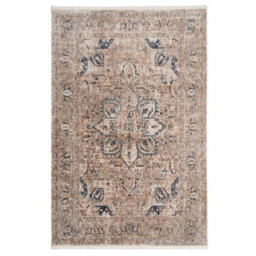 Loomed Blue Beige Regal Floral Medallion Soft Fringed Rug 120X170Cm - thumbnail 1