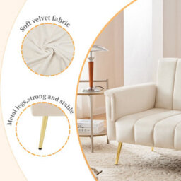 Matteo Beige Velvet Sofa Bed With Adjustable Split Backrest & Armrests, Metal Legs - Modern Convertible Sleeper - thumbnail 9