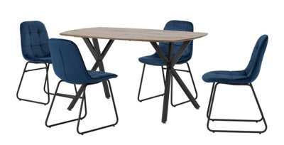 Seconique Athens Rectangular Dining Set With Lukas Chairs - Medium Oak Effect/black/sapphire Blue Velvet - image 1