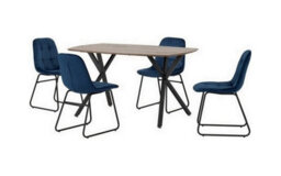Seconique Athens Rectangular Dining Set With Lukas Chairs - Medium Oak Effect/black/sapphire Blue Velvet - thumbnail 2
