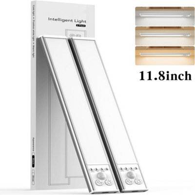 Amorly 2 Pack 11.8Inch Under Cabinet Lighting, Rechargeable Motion Sensor Light Indoor, Wireless Under Counter Lights For Kitchen, Stairs - image 1