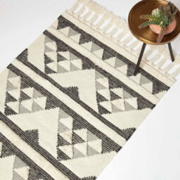 Homescapes Kota Black & Grey Kilim Wool Rug 90 X 150 Cm - thumbnail 1