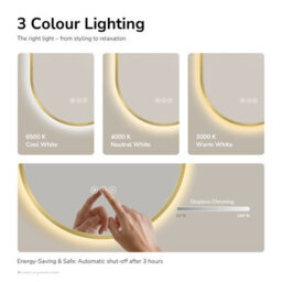 Emke Oval Led Bathroom Mirror 50 X 90Cm, Brushed Gold Aluminium Frame, 3 Colour Temperatures, Dimmable, Anti-Fog, Touch Control - thumbnail 3