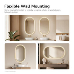 Emke Oval Led Bathroom Mirror 50 X 90Cm, Brushed Gold Aluminium Frame, 3 Colour Temperatures, Dimmable, Anti-Fog, Touch Control - thumbnail 7