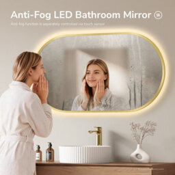 Emke Oval Led Bathroom Mirror 50 X 90Cm, Brushed Gold Aluminium Frame, 3 Colour Temperatures, Dimmable, Anti-Fog, Touch Control - thumbnail 2