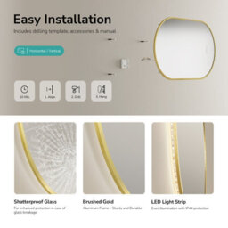 Emke Oval Led Bathroom Mirror 50 X 90Cm, Brushed Gold Aluminium Frame, 3 Colour Temperatures, Dimmable, Anti-Fog, Touch Control - thumbnail 6